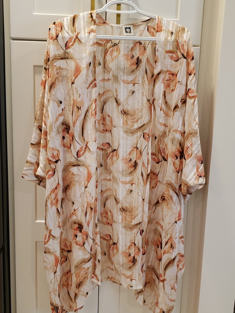 Lightweight Floral Print Kimono - Cream and Peach,  S/M